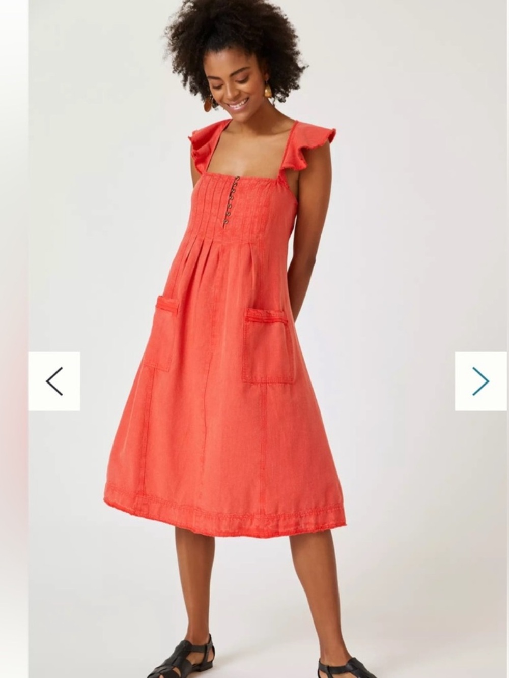 Anthropologie Pilcro flutter sleeve coral midi dress linen cotton - Picture 3 of 16